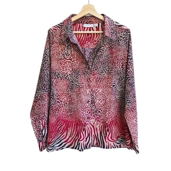 Susan Graver Button-down Blouse in Mixed Animal Print, Size XL - Picture 1 of 9